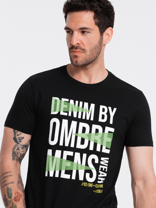 Ombre Clothing T-shirt nera da uomo in cotone Ombre Clothing