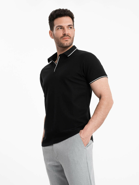 Ombre Clothing Polo nera da uomo senza bottoni Ombre Clothing
