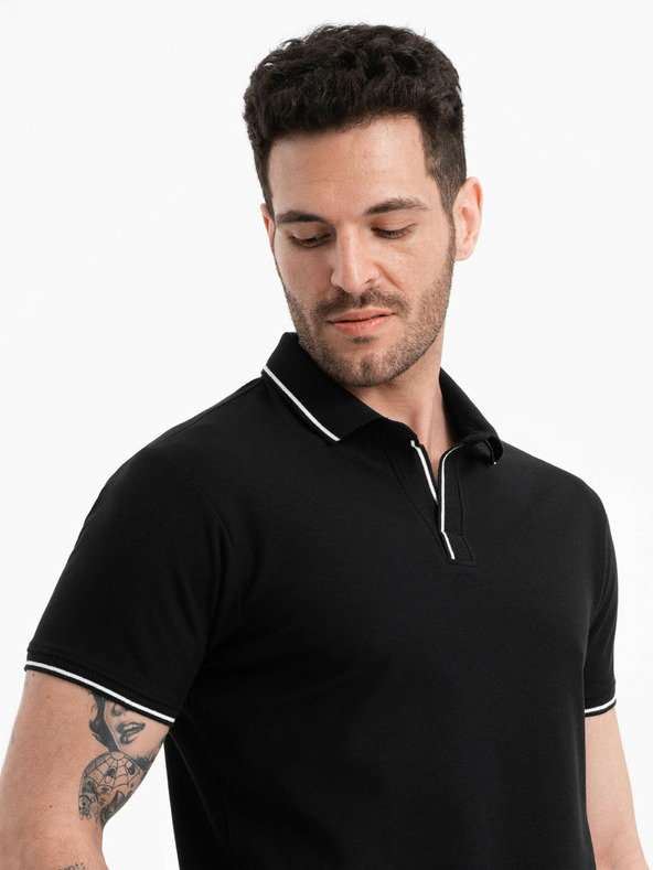 Ombre Clothing Polo nera da uomo senza bottoni Ombre Clothing