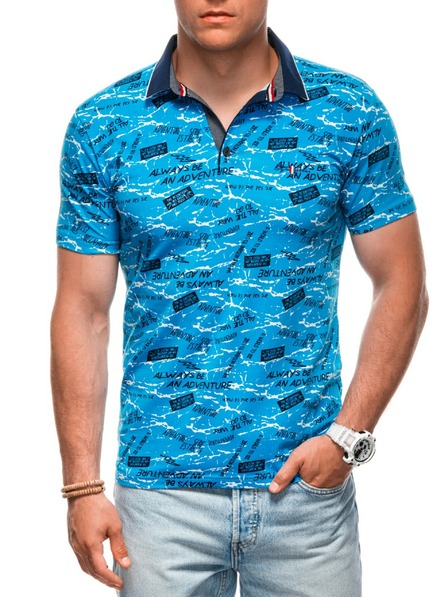 Edoti Polo da uomo con stampa - azzurro EDOTI