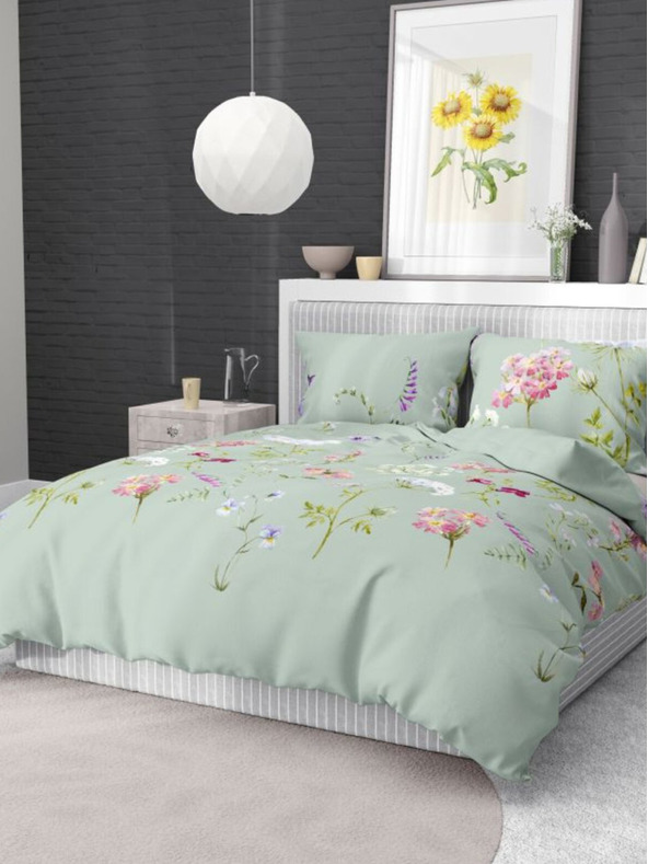 Kvalitex Lenzuolo in cotone francese DELUX 200x200, 70x90cm verde BOTANICA