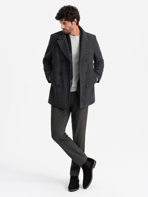 Ombre Clothing Cappotto doppiopetto corto da uomo in lana Ombre Clothing V1 OM-COWC-0115