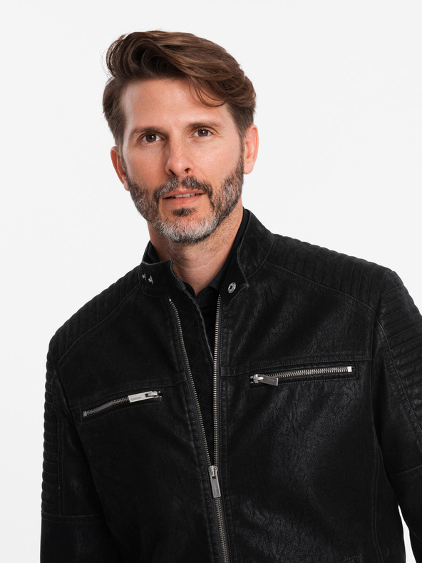 Ombre Clothing Giacca biker retrò da uomo con collo alto Ombre Clothing V2 OM-JAFL-0197