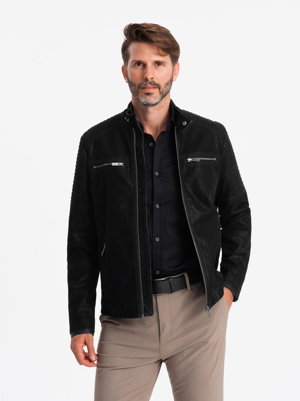 Ombre Clothing Giacca biker retrò da uomo con collo alto Ombre Clothing V2 OM-JAFL-0197