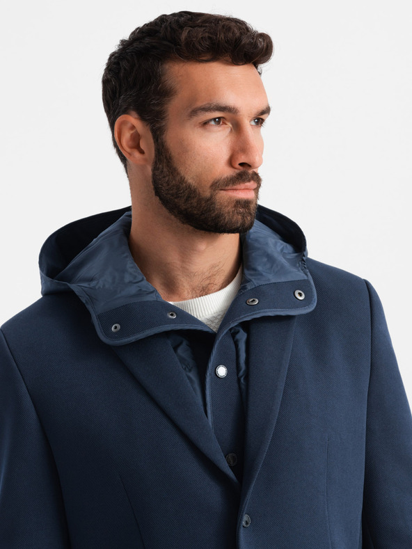 Ombre Clothing Giacca da uomo con cappuccio e collo alto blu scuro Ombre Clothing