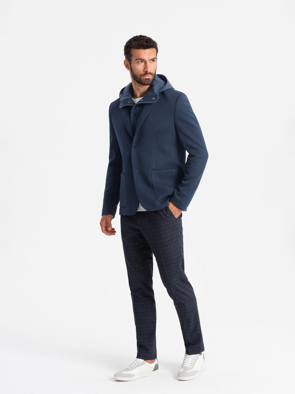 Ombre Clothing Giacca da uomo con cappuccio e collo alto blu scuro Ombre Clothing