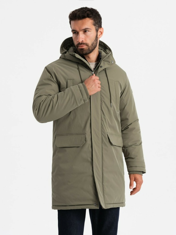 Ombre Clothing Parka classico lungo da uomo oliva Ombre Clothing