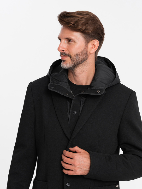 Ombre Clothing Giacca da uomo a collo alto con cappuccio nero Ombre Clothing