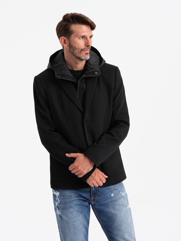 Ombre Clothing Giacca da uomo a collo alto con cappuccio nero Ombre Clothing