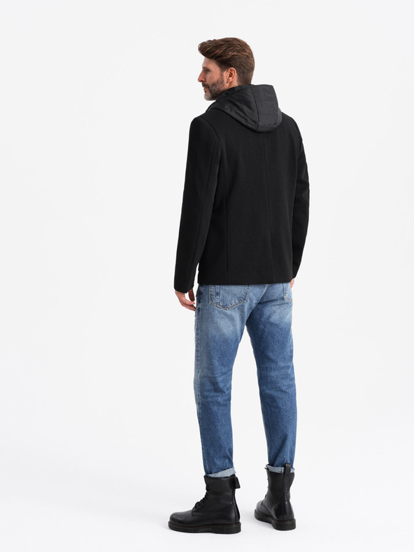 Ombre Clothing Giacca da uomo a collo alto con cappuccio nero Ombre Clothing