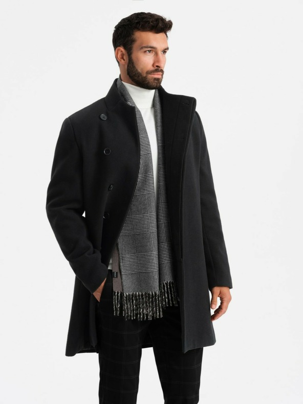 Ombre Clothing Cappotto da uomo a collo alto con chiusura asimmetrica nero Ombre Clothing