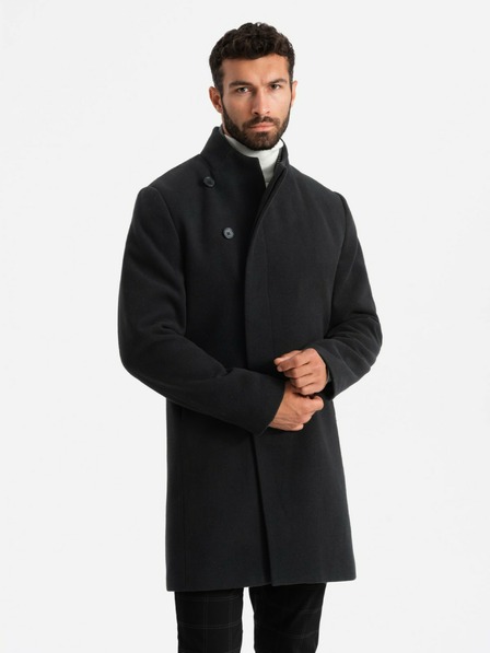 Ombre Clothing Cappotto da uomo a collo alto con chiusura asimmetrica nero Ombre Clothing