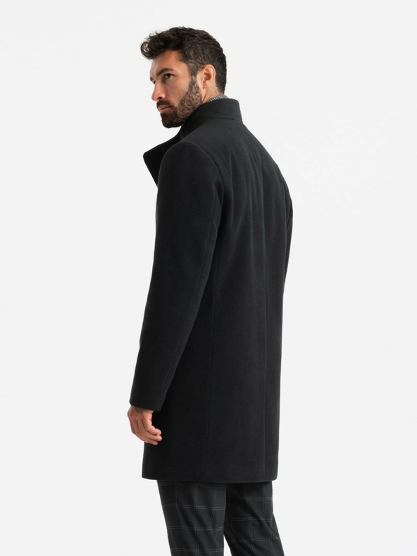Ombre Clothing Cappotto da uomo a collo alto con chiusura asimmetrica nero Ombre Clothing