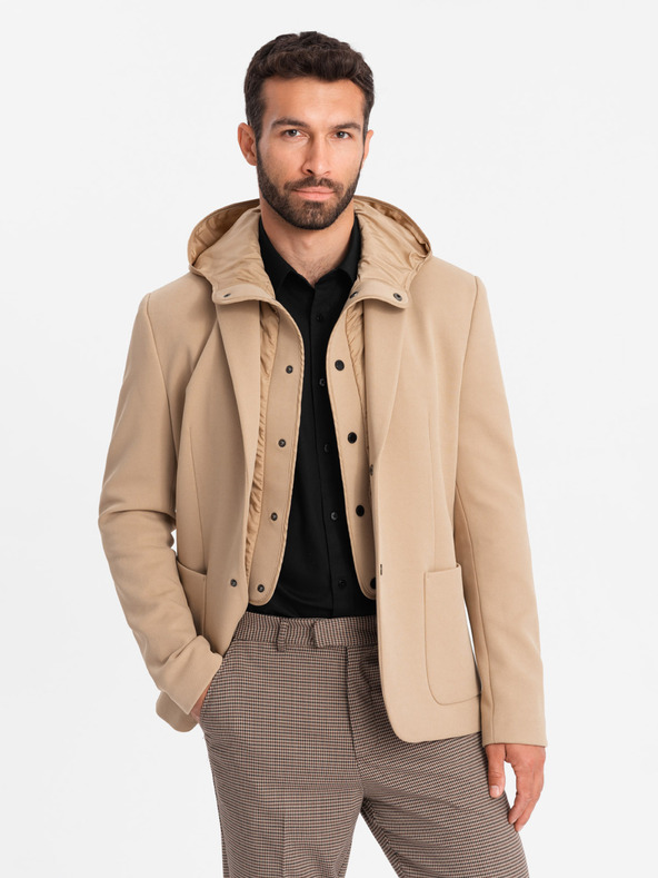 Ombre Clothing Giacca con cappuccio a collo alto da uomo marrone chiaro Ombre Clothing