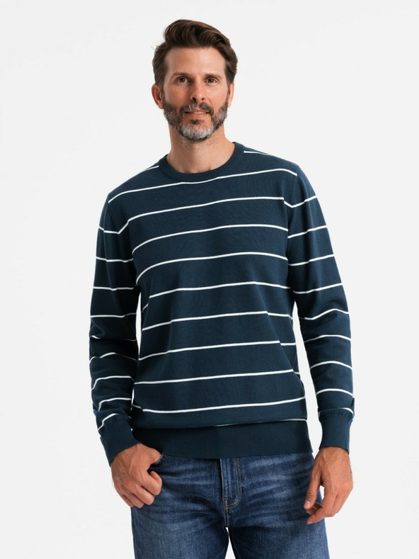 Ombre Clothing Maglione casual da uomo a righe orizzontali blu scuro Ombre Clothing