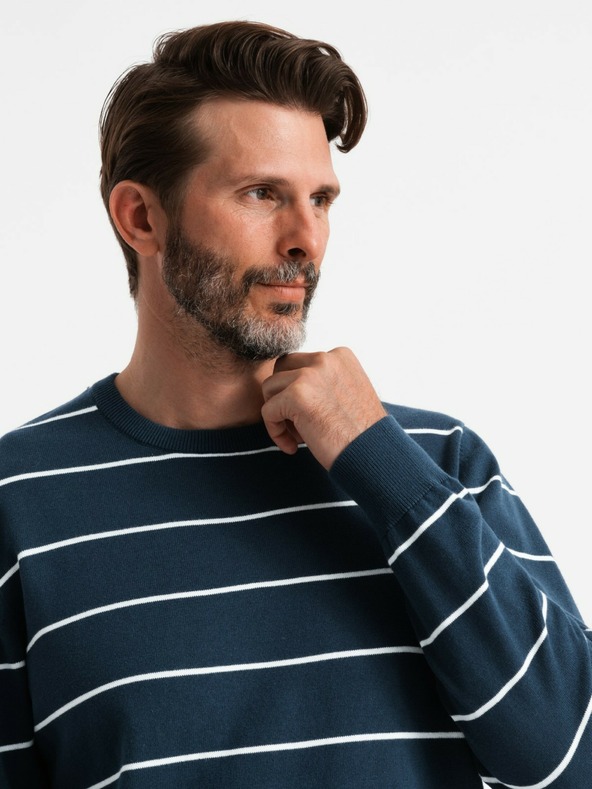 Ombre Clothing Maglione casual da uomo a righe orizzontali blu scuro Ombre Clothing