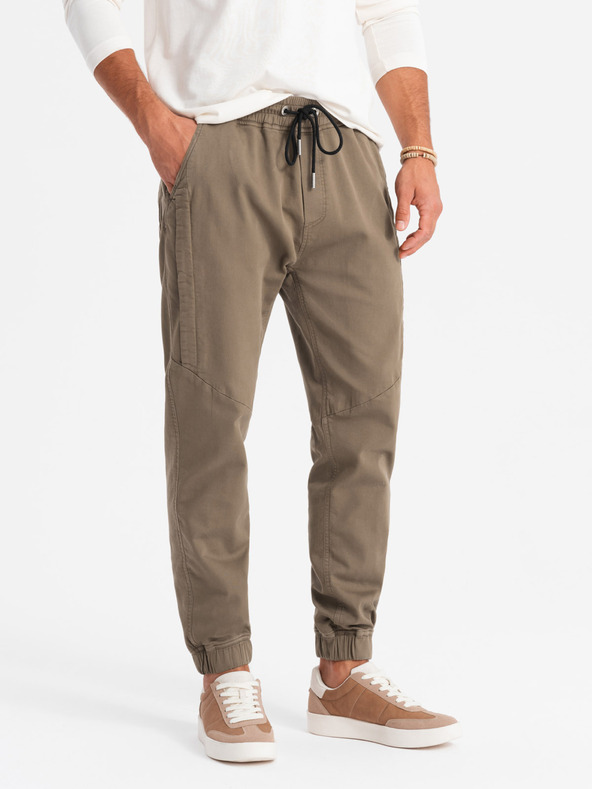 Ombre Clothing Pantaloni da uomo in maglia con pieghe marrone scuro Ombre Clothing