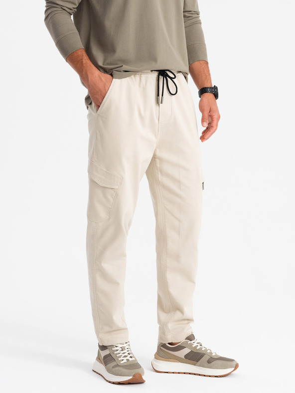Ombre Clothing Pantaloni da uomo in maglia con tasche cargo crema Ombre Clothing