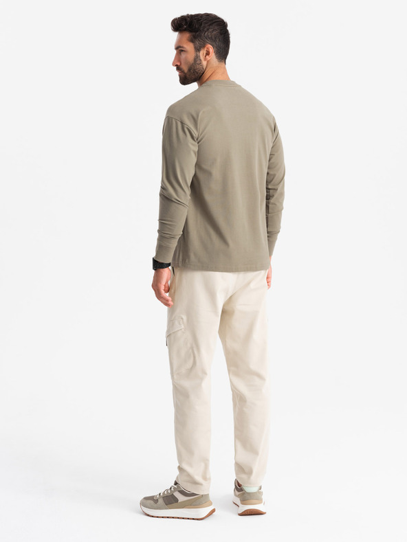 Ombre Clothing Pantaloni da uomo in maglia con tasche cargo crema Ombre Clothing