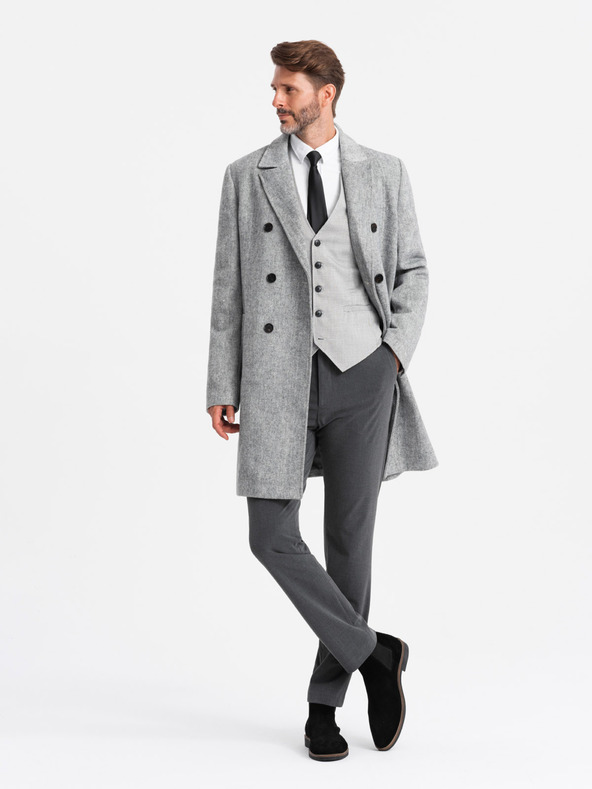 Ombre Clothing Cappotto doppiopetto elegante da uomo a spina di pesce grigio Ombre Clothing