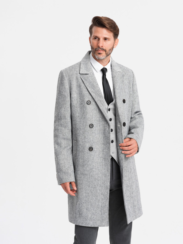 Ombre Clothing Cappotto doppiopetto elegante da uomo a spina di pesce grigio Ombre Clothing