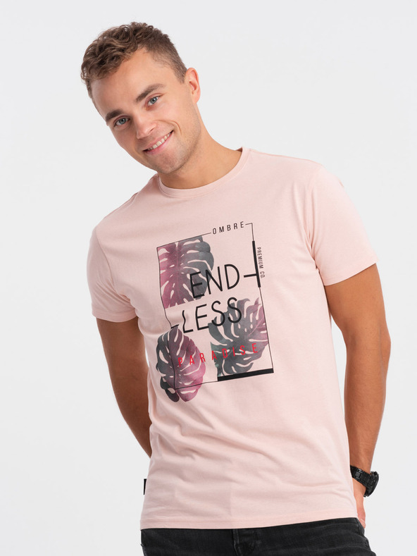 Edoti EDOTI T-shirt stampata da uomo, rosa chiaro
