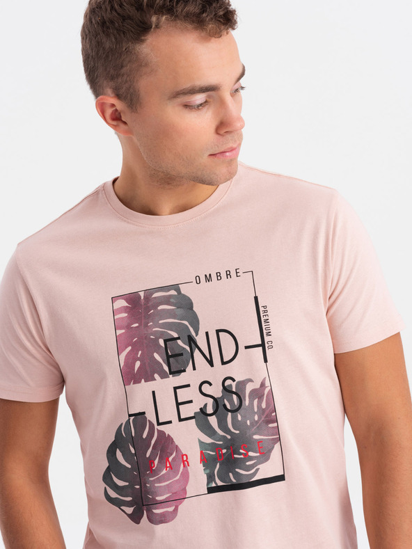 Edoti EDOTI T-shirt stampata da uomo, rosa chiaro