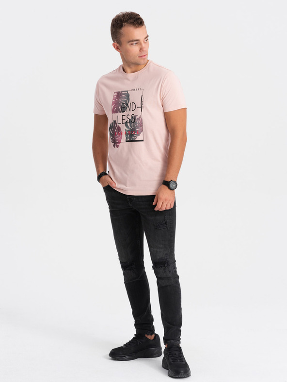 Edoti EDOTI T-shirt stampata da uomo, rosa chiaro