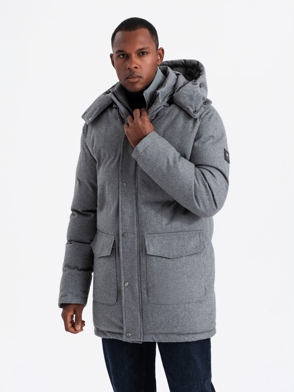 Ombre Clothing Giacca parka lunga e calda da uomo con lana Ombre Abbigliamento