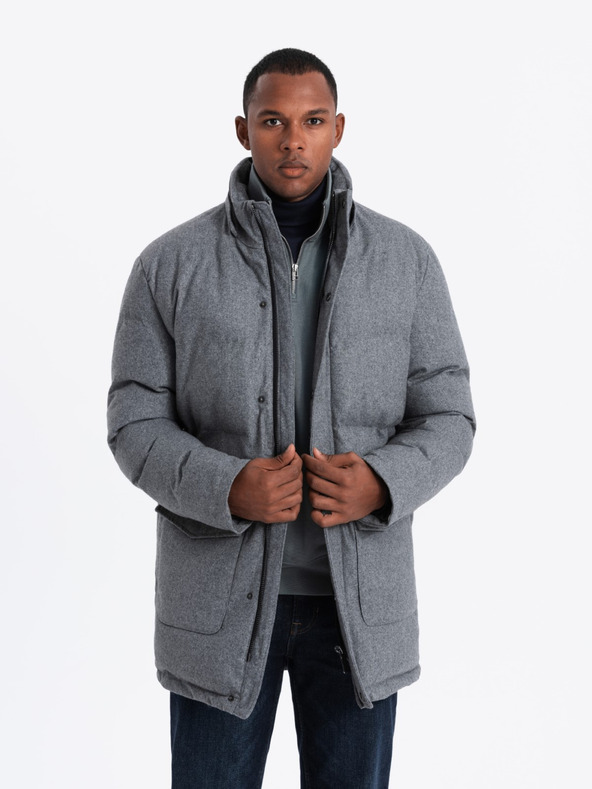 Ombre Clothing Giacca parka lunga e calda da uomo con lana Ombre Abbigliamento