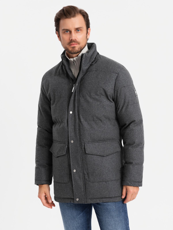 Ombre Clothing Giacca parka lunga e calda da uomo con lana Ombre Abbigliamento