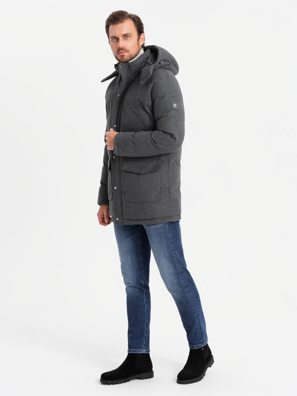 Ombre Clothing Giacca parka lunga e calda da uomo con lana Ombre Abbigliamento