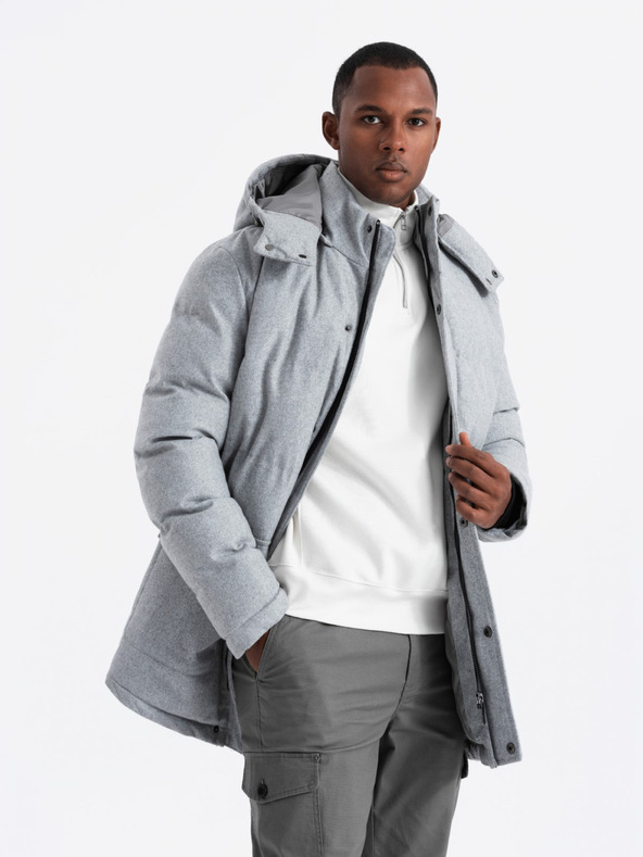 Ombre Clothing Giacca parka lunga e calda da uomo con lana Ombre Abbigliamento