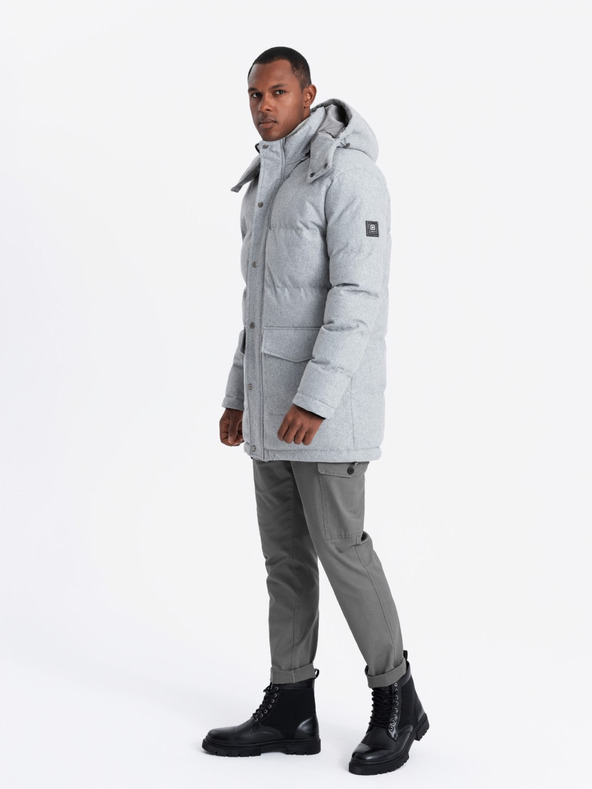 Ombre Clothing Giacca parka lunga e calda da uomo con lana Ombre Abbigliamento