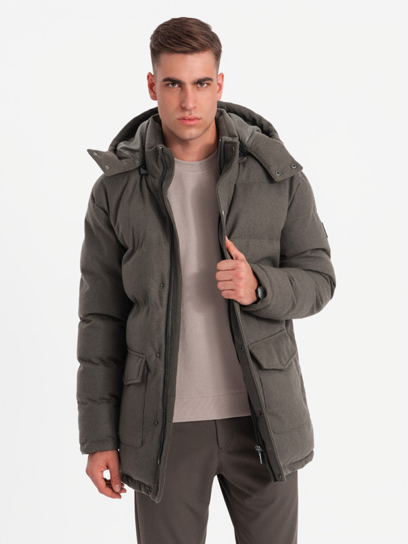 Ombre Clothing Giacca parka lunga e calda da uomo con lana Ombre Abbigliamento