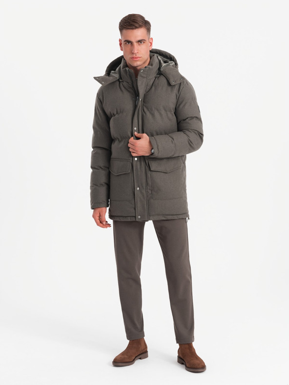 Ombre Clothing Giacca parka lunga e calda da uomo con lana Ombre Abbigliamento