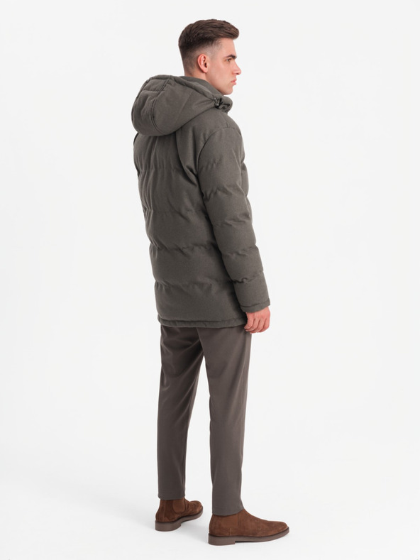 Ombre Clothing Giacca parka lunga e calda da uomo con lana Ombre Abbigliamento