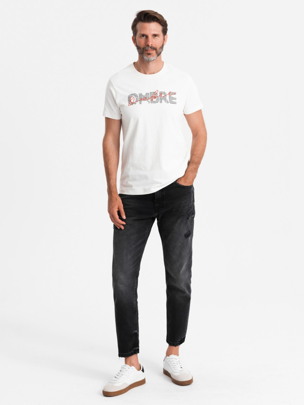 Ombre Clothing T-shirt da uomo in cotone con ricamo delicato Ombre Clothing