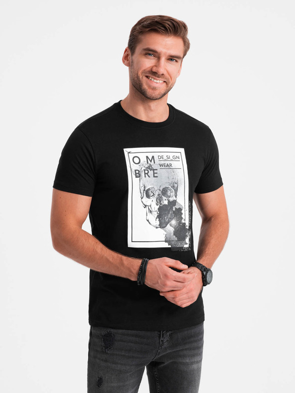 Ombre Clothing T-shirt da uomo in cotone con ricamo delicato Ombre Clothing