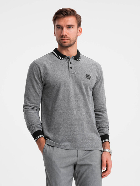 Ombre Clothing Polo da uomo a manica lunga ricamata Ombre Clothing