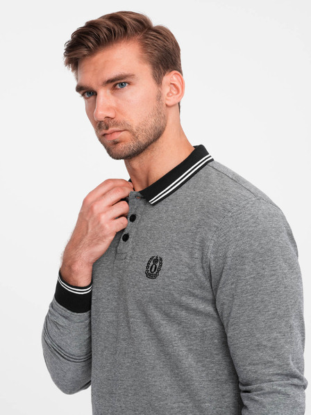 Ombre Clothing Polo da uomo a manica lunga ricamata Ombre Clothing
