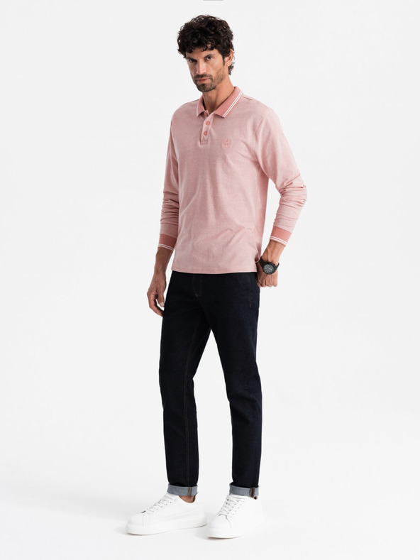 Ombre Clothing Polo da uomo a manica lunga ricamata Ombre Clothing