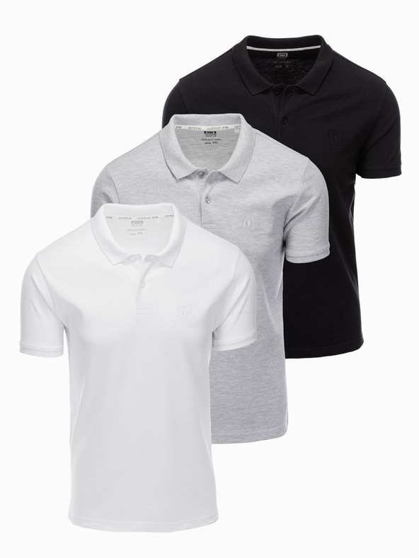 Ombre Clothing Polo uomo in cotone BASIC - nero/grigio melange/bianco V2 OM-POBS-0133 Ombre Clothing