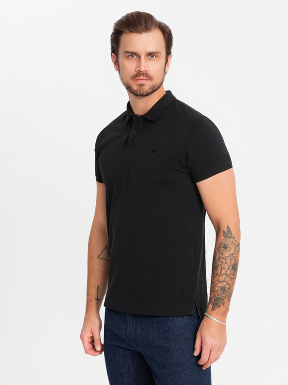 Ombre Clothing Polo uomo in cotone BASIC - nero/grigio melange/bianco V2 OM-POBS-0133 Ombre Clothing