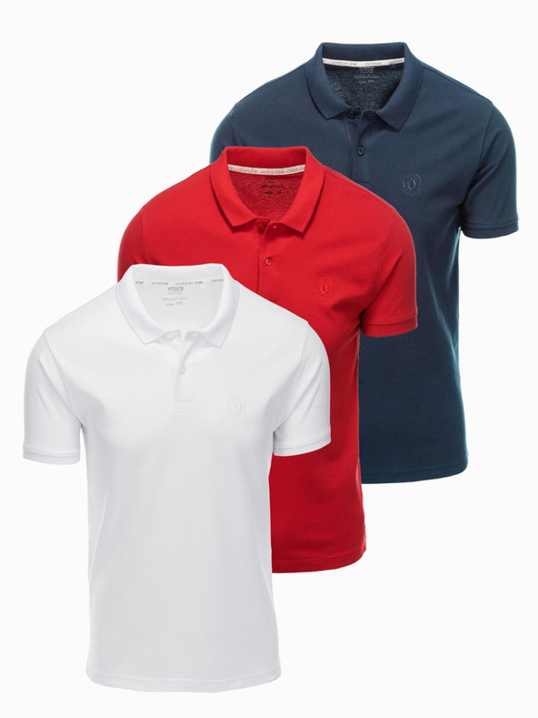 Ombre Clothing Polo uomo in cotone BASIC - blu scuro/bianco/rosso V3 OM-POBS-0133 Ombre Clothing