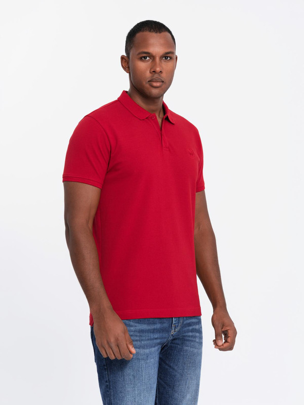 Ombre Clothing Polo uomo in cotone BASIC - blu scuro/bianco/rosso V3 OM-POBS-0133 Ombre Clothing