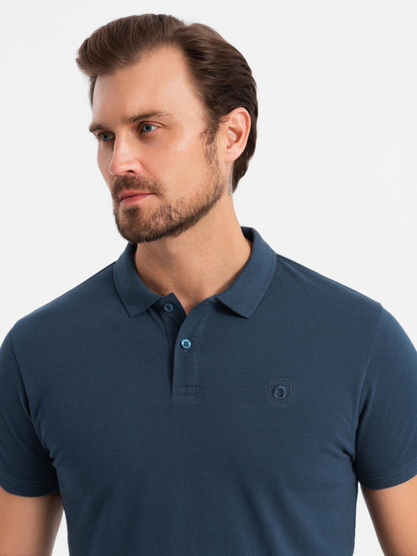 Ombre Clothing Polo uomo in cotone BASIC - blu scuro/bianco/rosso V3 OM-POBS-0133 Ombre Clothing