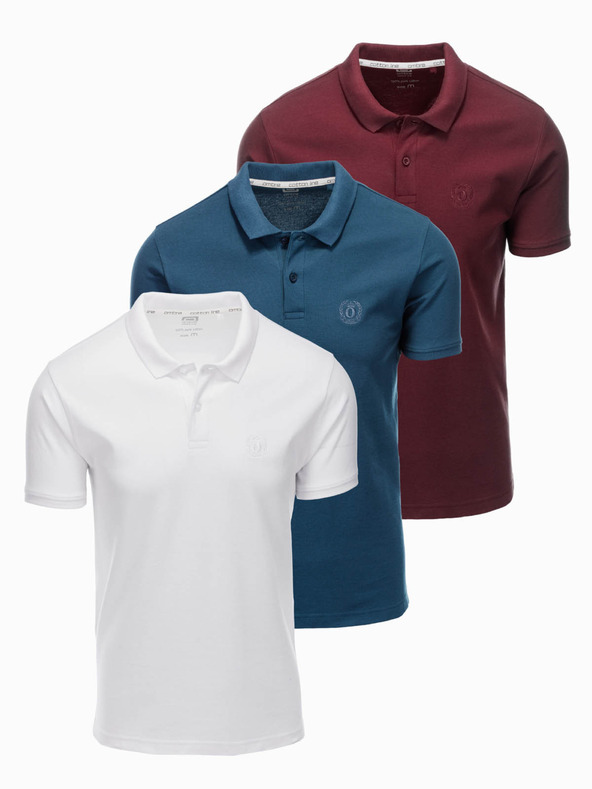 Ombre Clothing Polo uomo in cotone BASIC - bianco/bordeaux/blu scuro V4 OM-POBS-0133 Ombre Clothing