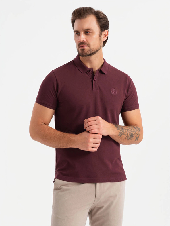 Ombre Clothing Polo uomo in cotone BASIC - bianco/bordeaux/blu scuro V4 OM-POBS-0133 Ombre Clothing