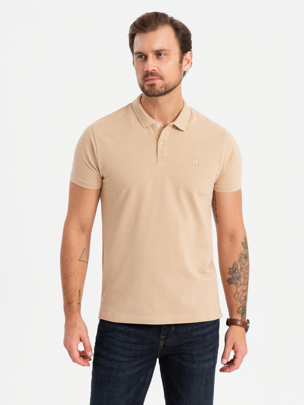 Ombre Clothing Polo uomo in cotone BASIC - nero/bianco/beige V7 OM-POBS-0133 Ombre Clothing